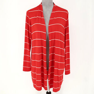 Lands End Sweater Womens Small Red White Stripes Cardigan Stretch Knit Nautical